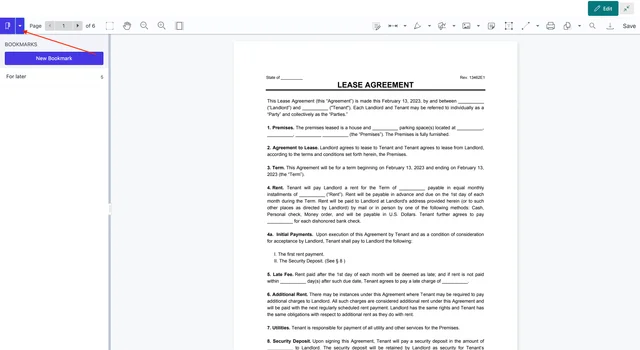 Bookmark PDF page